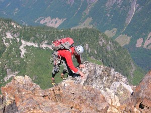 Climbing onto the summit.
