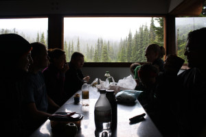 Lunch in the cabin at the base of Taylor Meadows