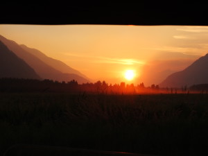 Smoke from the Boulder Creek Fire gives a fiery touch to the sunset in Pemberton Meadows