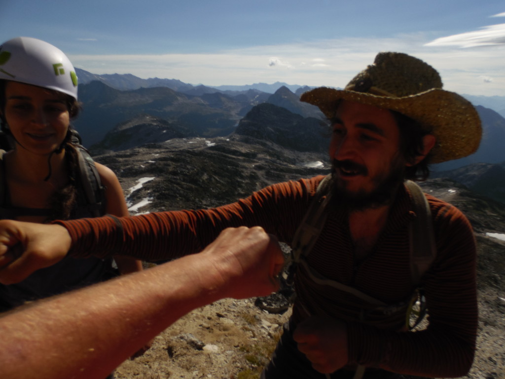 Well deserved Summit Fist Pound after reaching to top of Aragon via the “Direct East Ridge”