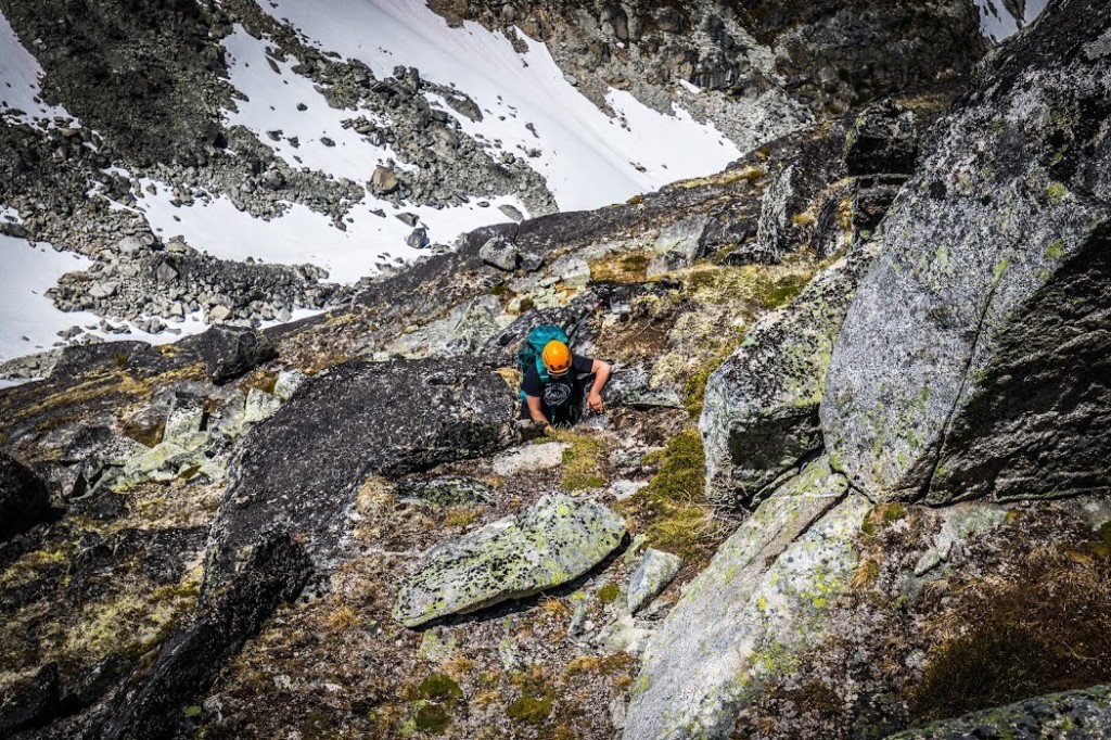 Rebecca climbing up to Tszil, photo by Steve Cabral