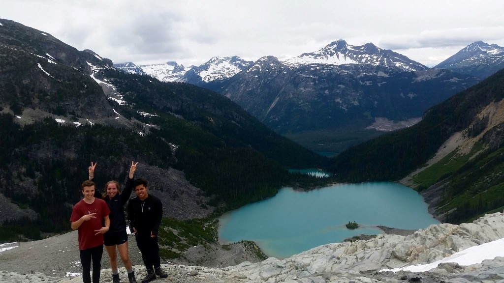 Scott, Kimmy, and Brenden with all three lakes, photo by Alannah