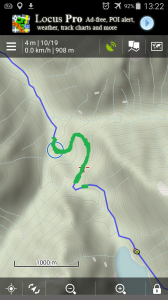 Map altered from Rich So's blog post. The green marks the trail we cleared or widened beyond the one-log bridge