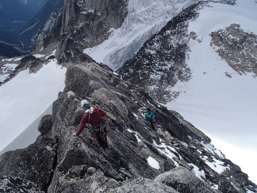 Cora down-climbing back to Natalie. Photo by: Artem Babian/Jeff Taylor.