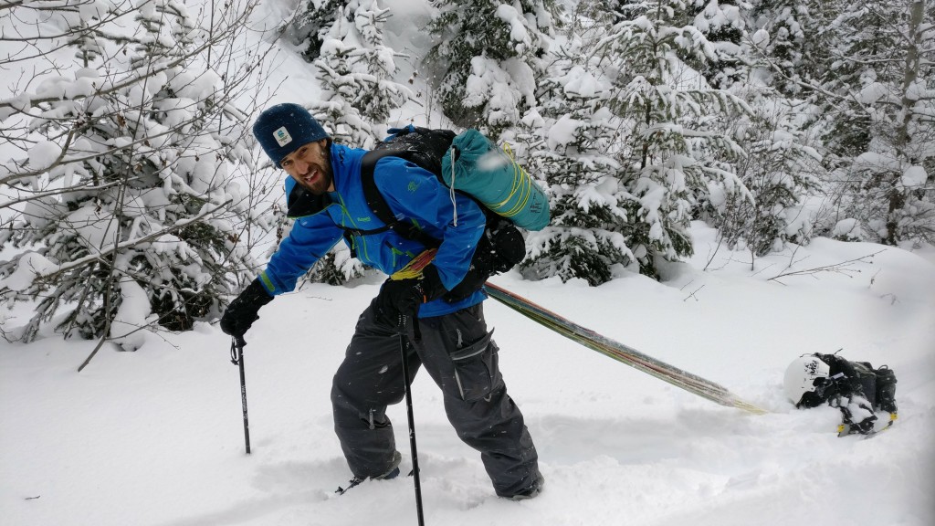 Stupid man pulls snowboard