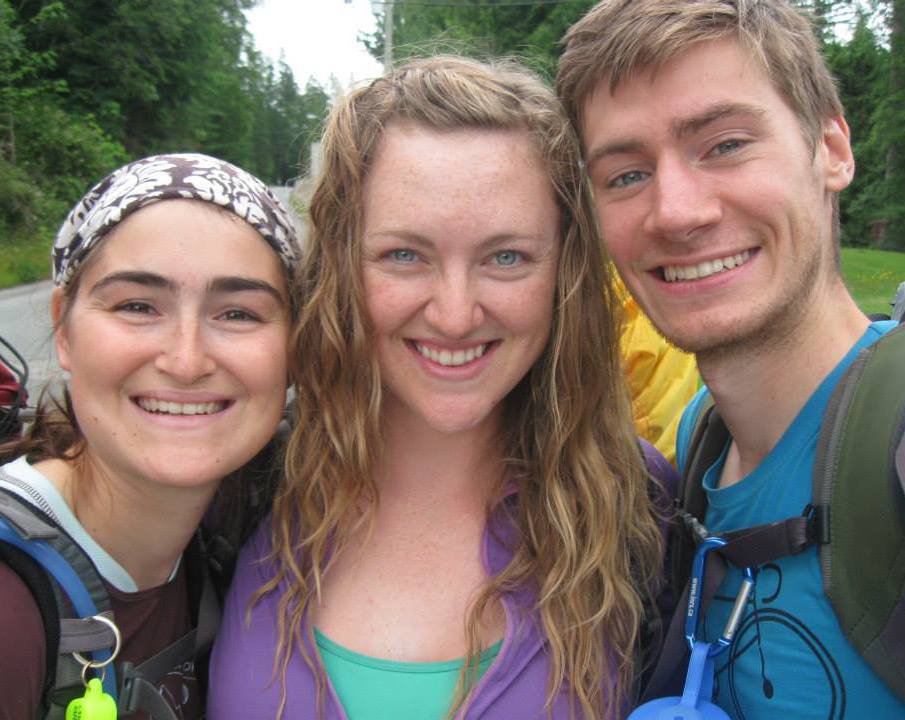 Us after 7 days of hiking: Marie-Eve, Cora and Laurent.