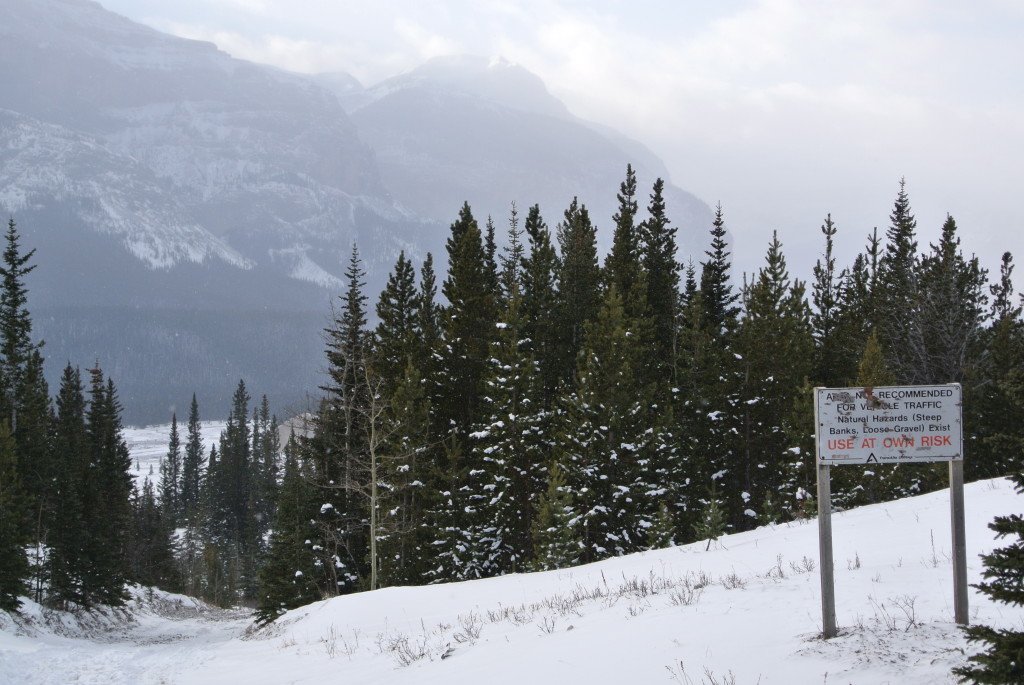 Top of the big hill with a sign modified to say Traffic Recommended