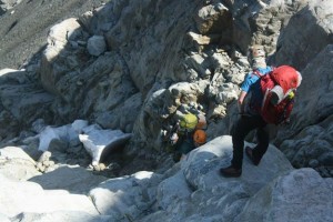 Photo Credit: Cam Bathgate. Scrambling up towards Stonecrop Glacier.