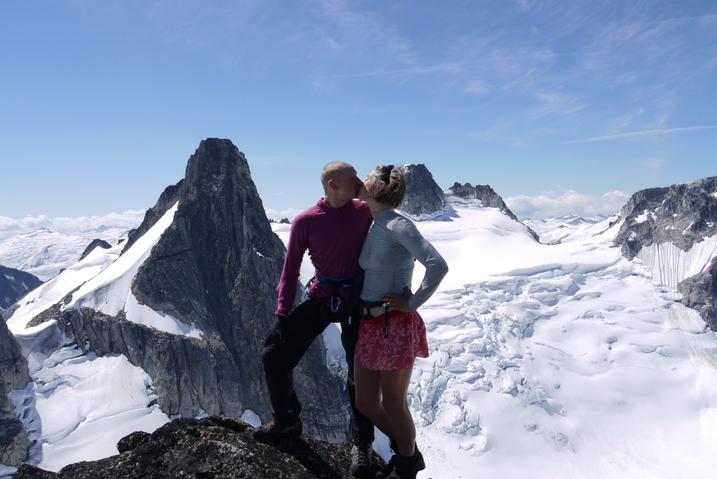 Nick and Lena atop Oluk Peak.  Wahoo Tower in the background