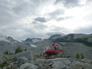 Our Helicopter, finally on the ground near Harrison. Photo: Caitlin Schneider