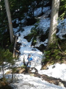 Benoit hiking on snow!