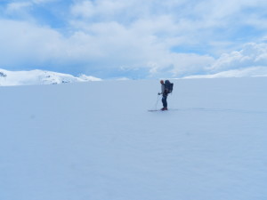 Skiing down the Squamish glacier toward our camp