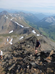 Easy scrambling up the summit ridge of Mt. McGillivray