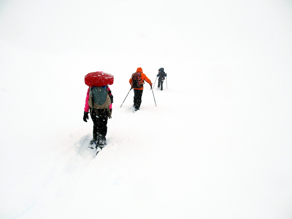 No sky, no landscape, no horizon. The dizzying white-outs at Brew hut are a spectacular experience; follow the person ahead of you and don't lose the person behind you. No matter how far you go, everything remains the same. Photo by Artem Babaian