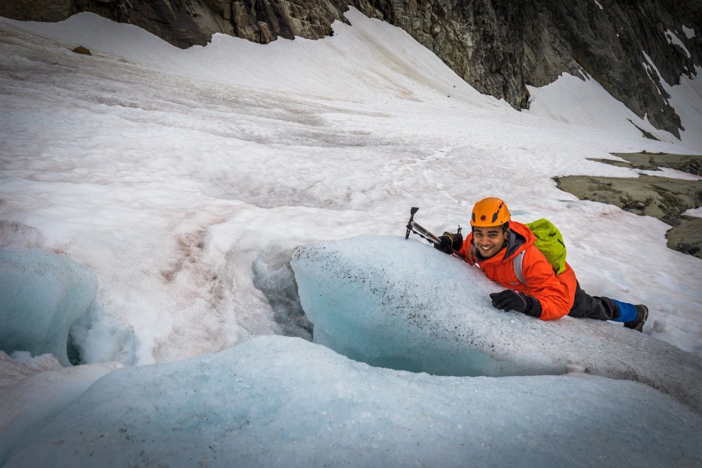 Chrisel happy as can be on his glacier, photo by Steve Cabral