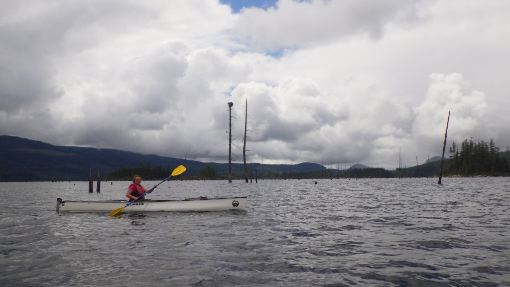 Paddling through Lois Lake, Roseanna in canoe. Photo by Cora.