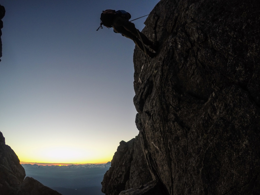 Kevin rappelling a notch in the ridge leading to Dione and Tantalus. Photo: Matteo Agnoloni