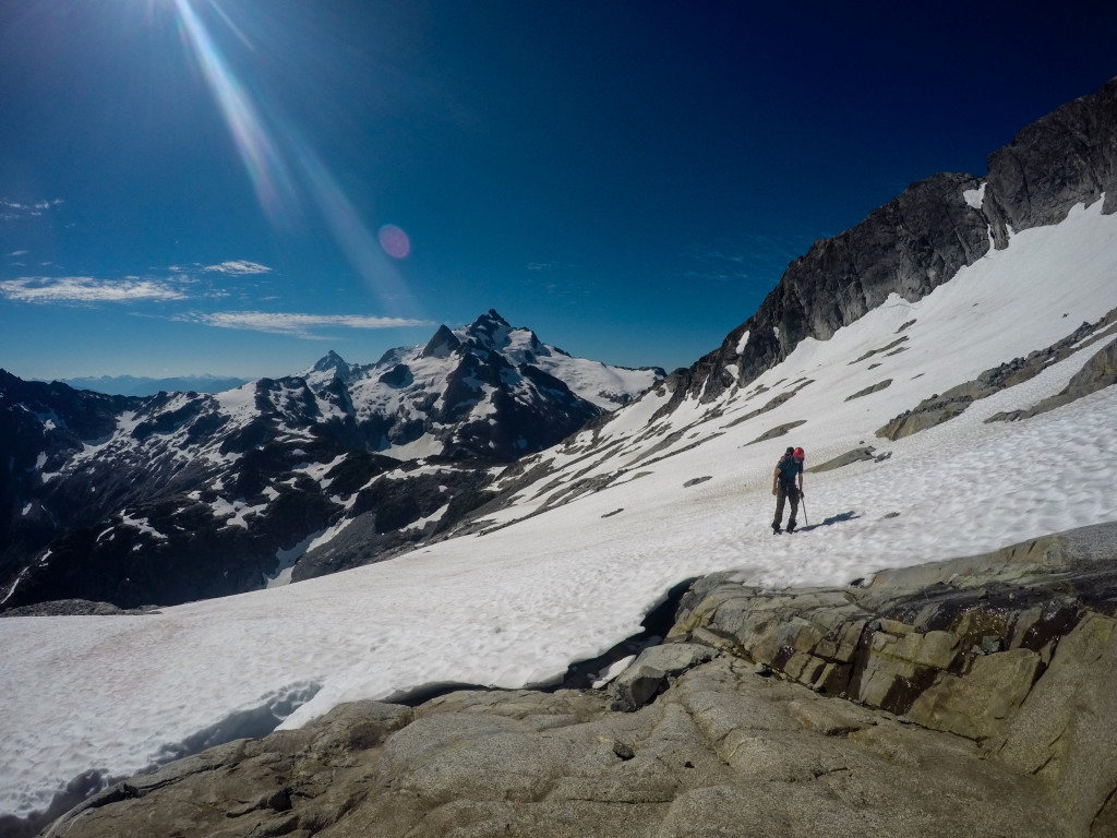 Kevin ascending the south face of Pelion with Tantalus wayyy in the back. Photo: Matteo Agnoloni