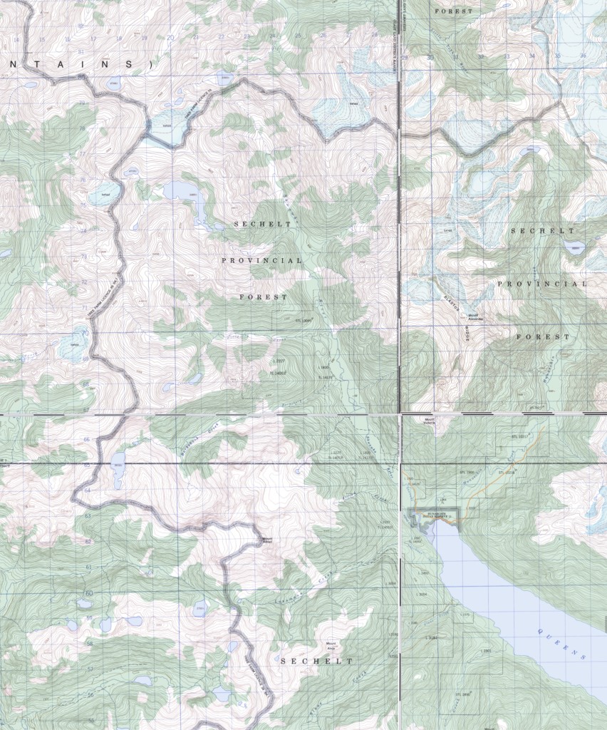 Mosaic of NTS topographic maps showing route