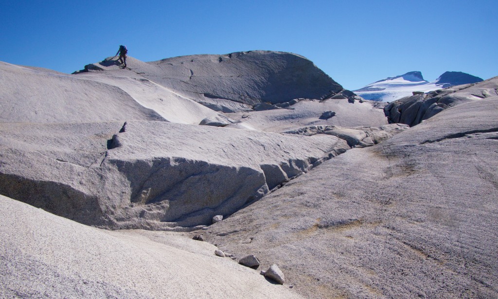 Spencer on granite slabs above Princess Louisa Inlet (Photo: S. Higgs)