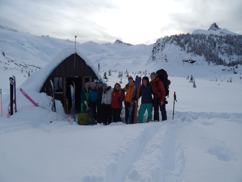 All of us outside Sphinx hut, ready to start skiing back. 