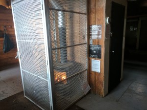 The Fireplace was still running when we arrived! On a side note, There would be room for at least one more person to sleep in the shelter if they had made the cage a little bit more form fitting...