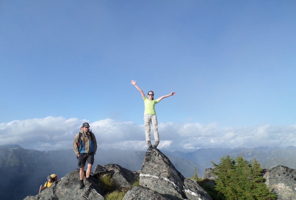 Sarah Taylor celebrating Terror Peak, the third already of the trip on the first day of hiking. 