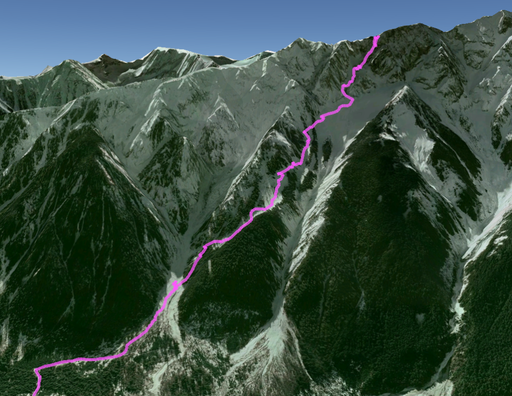 Our actual route down Zorro's couloir and back to the truck.