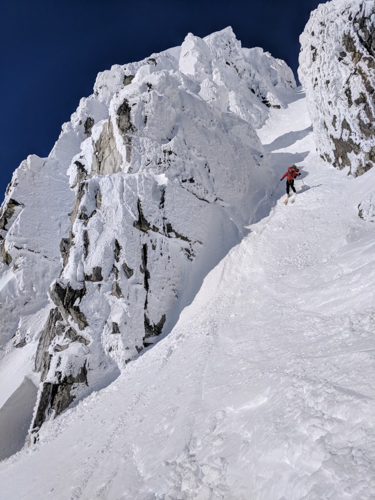 Nick skiing down a very pretty 'Cham' Chute in the Blackcomb Slack-country