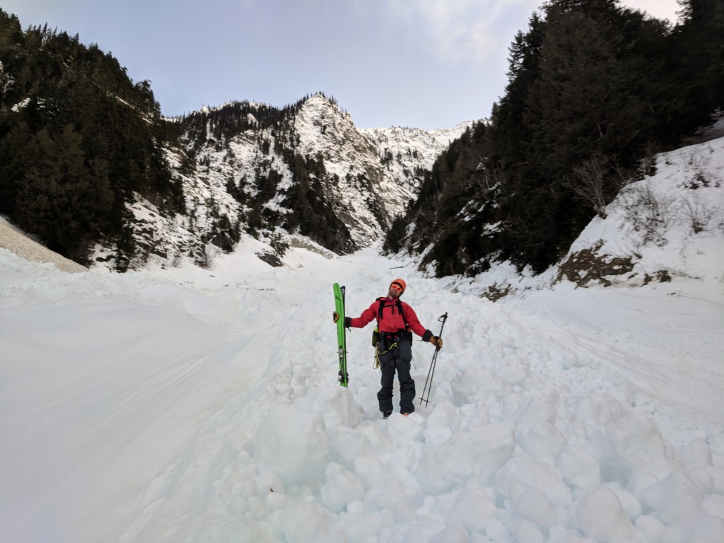 Olek and gargantuan 1-2 week old avi debris close to the bottom of the slope. 