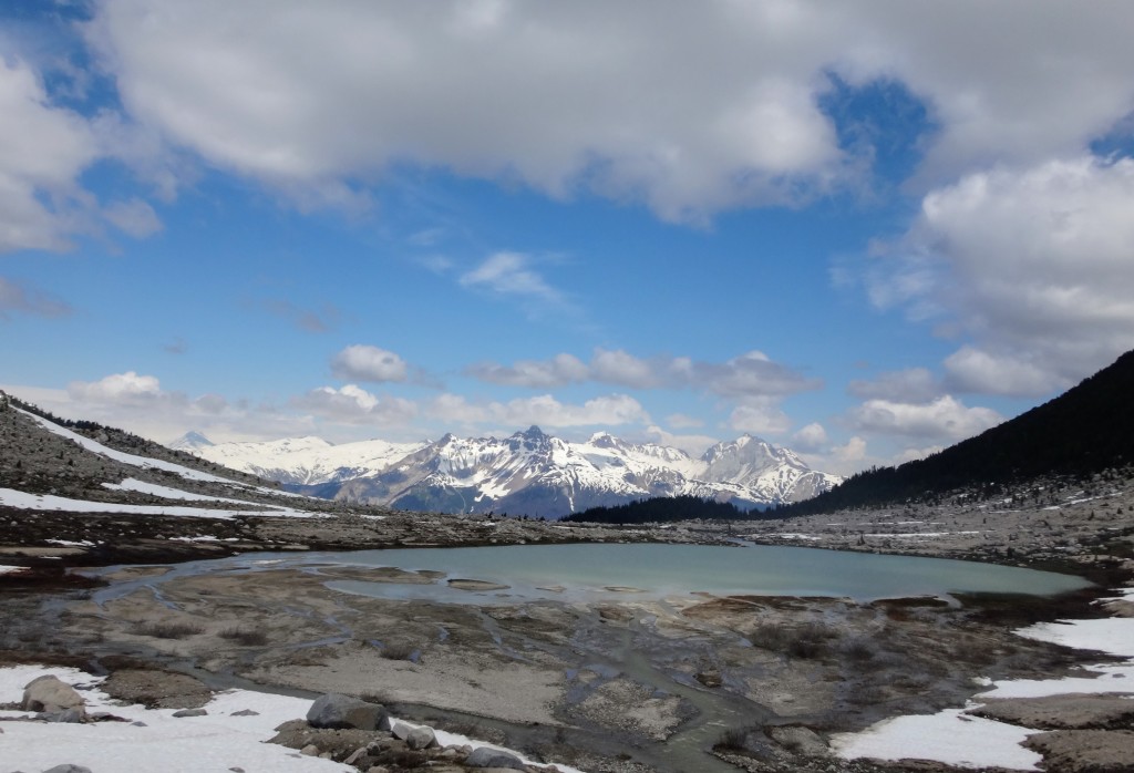 Looking at Mt. Meager from the lake.