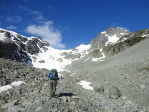 Walking to Anniversary Glacier on a beautiful day! (photo by Christine Beaulieu)