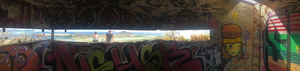 Looking out at Kailua Bay and Kaneoha Bay from a bunker on a hill.