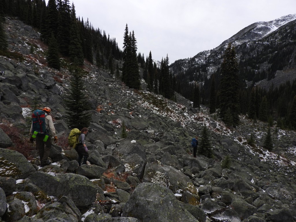 Large talus slopes on the east side of Battleship Lakes.