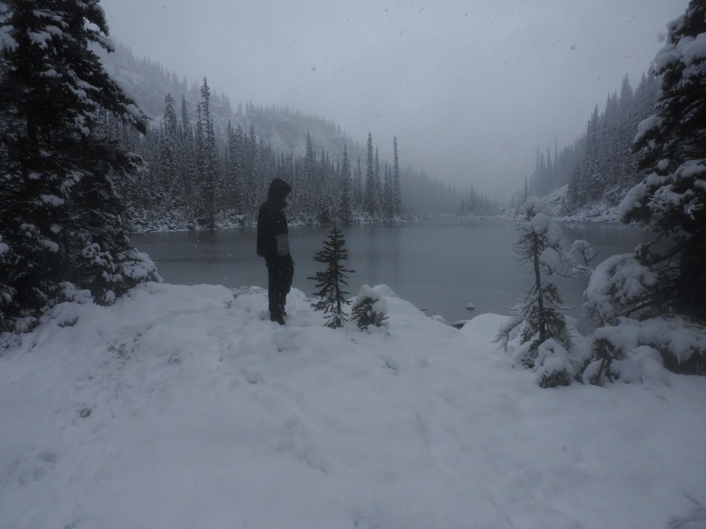 This is our tent site the next morning. We fell asleep in fall and woke  25cm deep into winter.