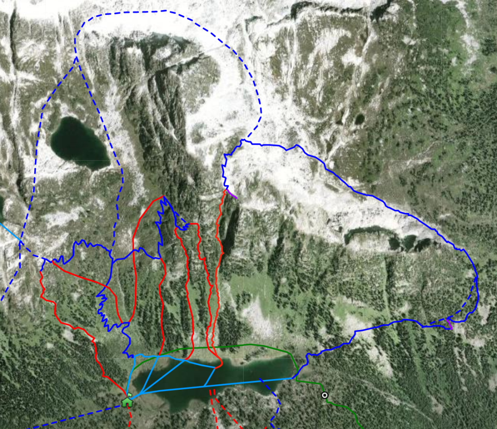 The Shadowfax Colouir and Chutes center photo in red off of the Great White Mane of Shadowfax. Skin tracks in blue.