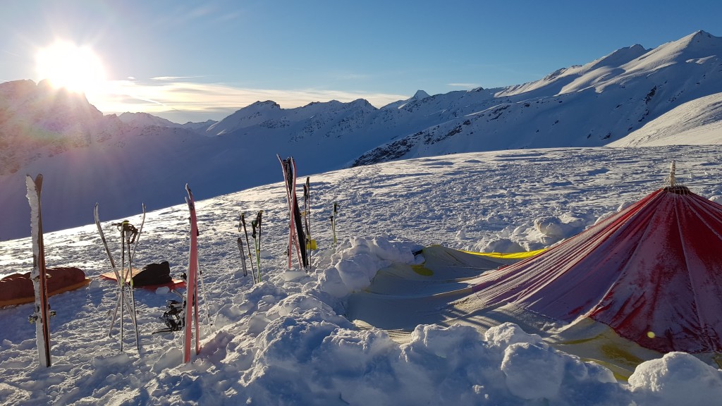 Our group camp. Reinforced walls to provide further protection from the wind. Lines are not as taut on Day 5 anymore.