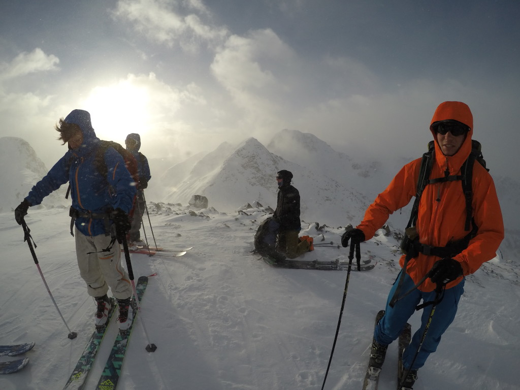 Rob (left) wincing from the winds on top of the Frodo West Knob. Peak 2222 in the background. 