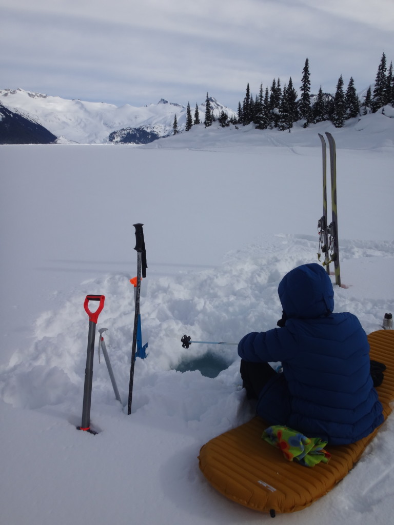 The full ski pole fishing setup.