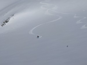 Skiing down into Weart Glacier