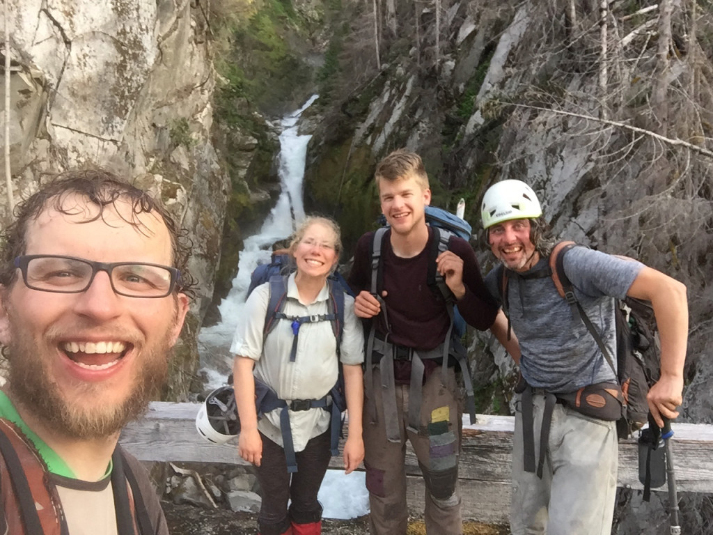 All of us attempting to look energized on the logging road.