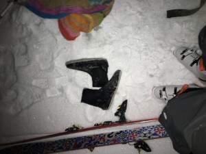 Frozen booties after crossing the lilooet river 