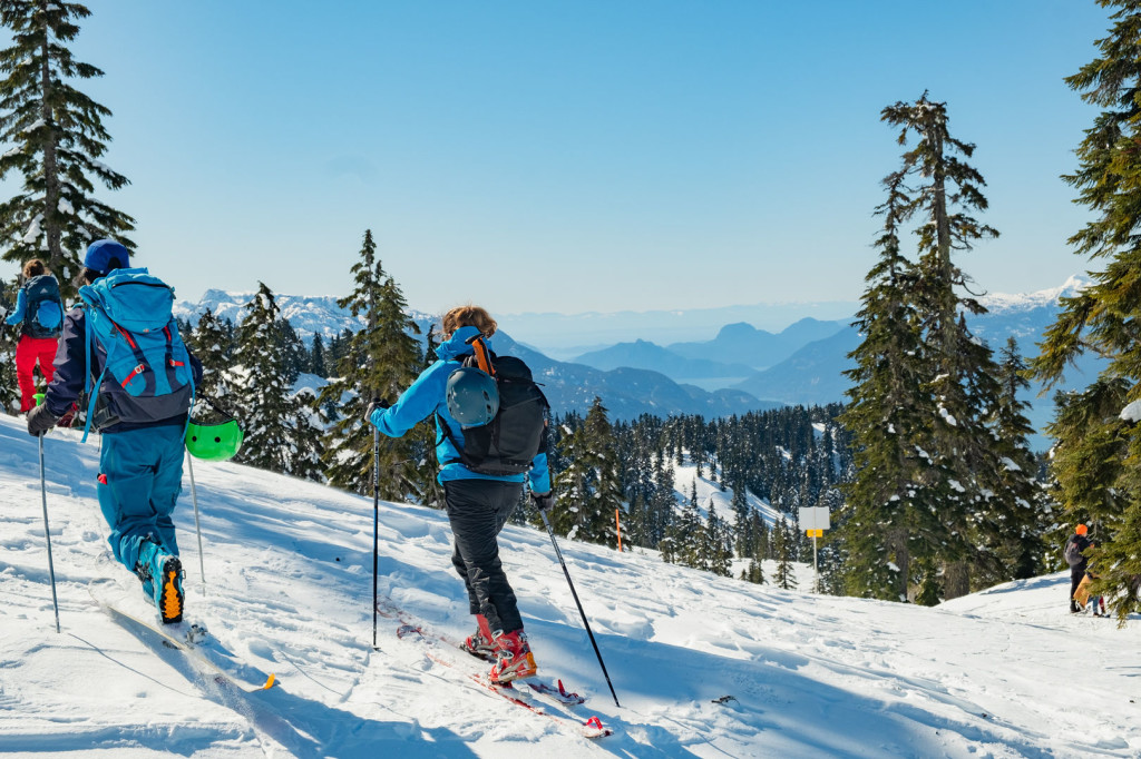 Me (Melissa Bernstein) skinning above the hut, pretending she is Jessie Diggins, Olympic Cross Country skier from Minnesota, minus the gliding part Photo by Vin Sanity.