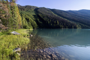 The shoreline of the lake was just a few steps from camp.