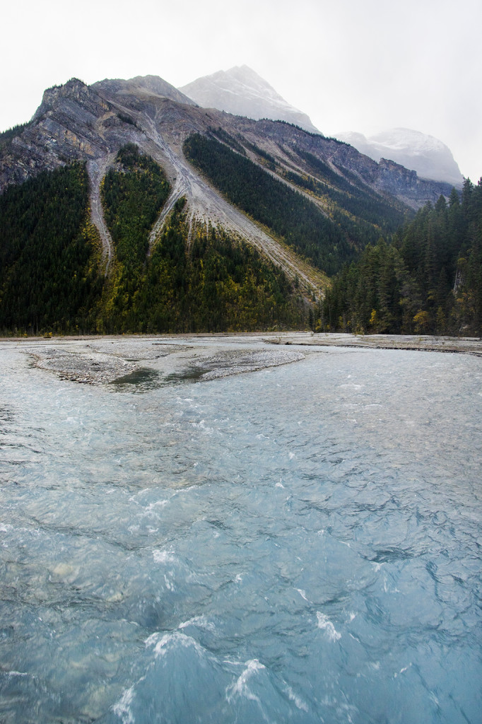 Crossing the Robson River one last time on a make-shift bridge from BC Parks.