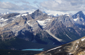 A rare view of Peyto Lake, closed for most of the summer. 