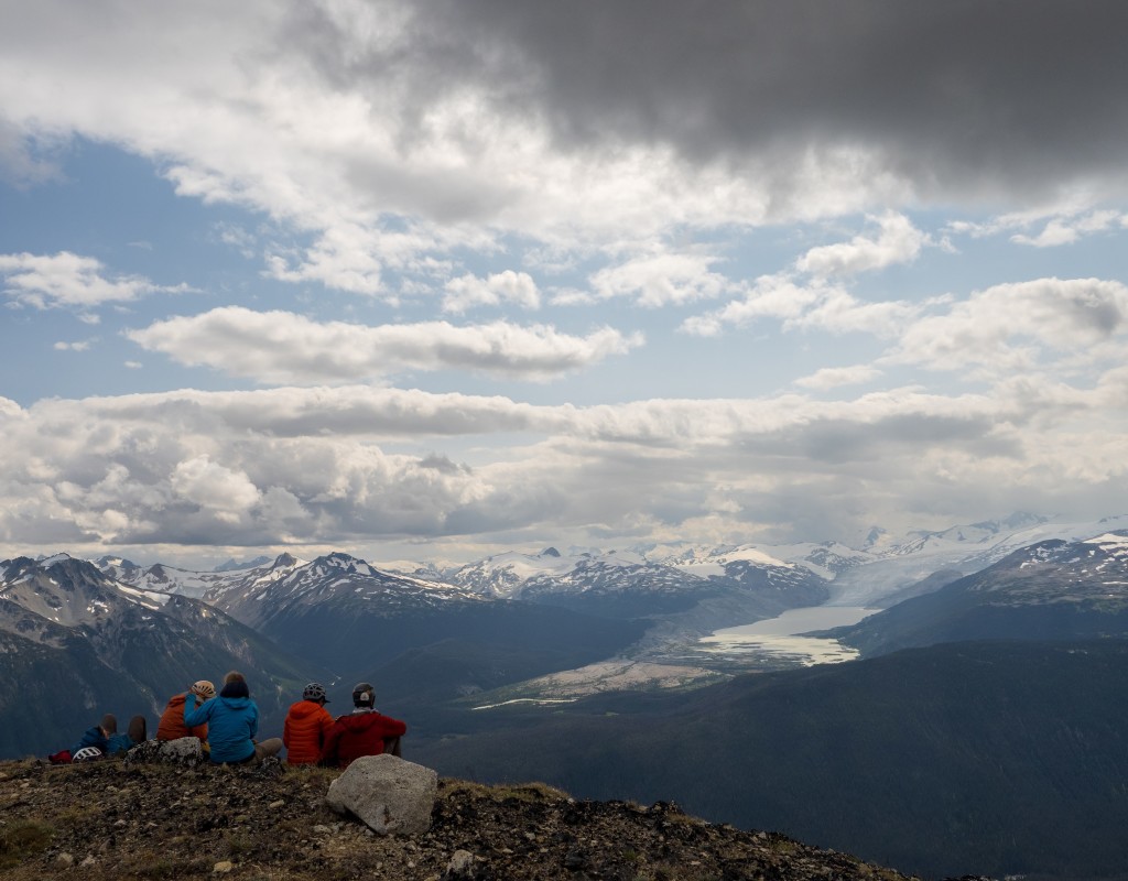 Cassandra, Tom, Ross and Joanna taking in the view of Bridge glacier from Glacier view peak