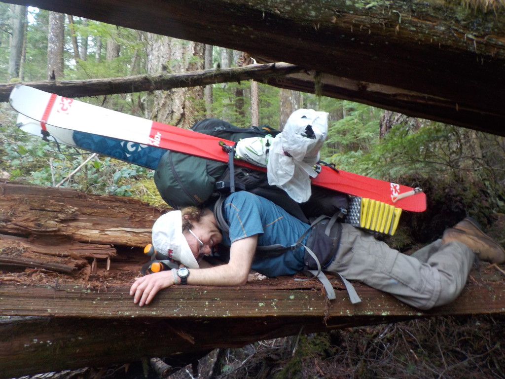 Simeon at one of many log cruxes. PC: Hannah