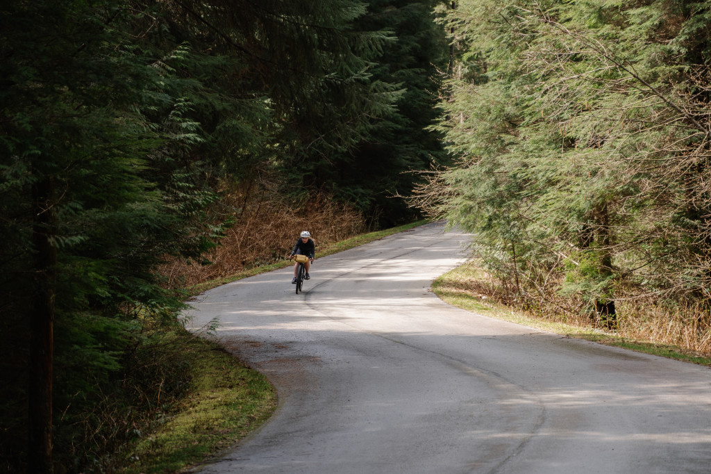 Gravel on the climb, pavement on the descent.