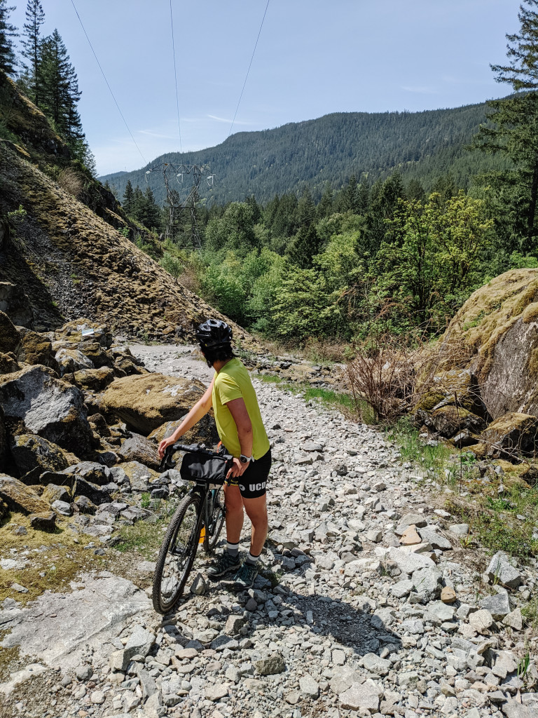The "gravel" climb from the Cheakamus River to the highway involved lots of hike-a-bike